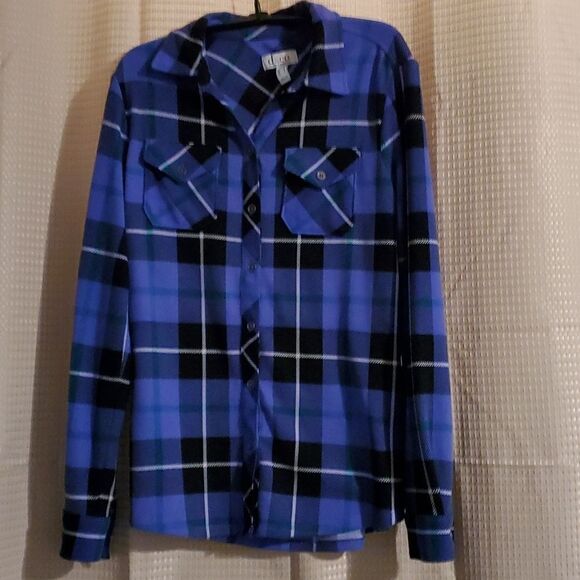 Denim & Co Purple Button Down Top Shacket Plaid Heavenly Jersey Iris Multi Sz XS - Picture 2 of 7